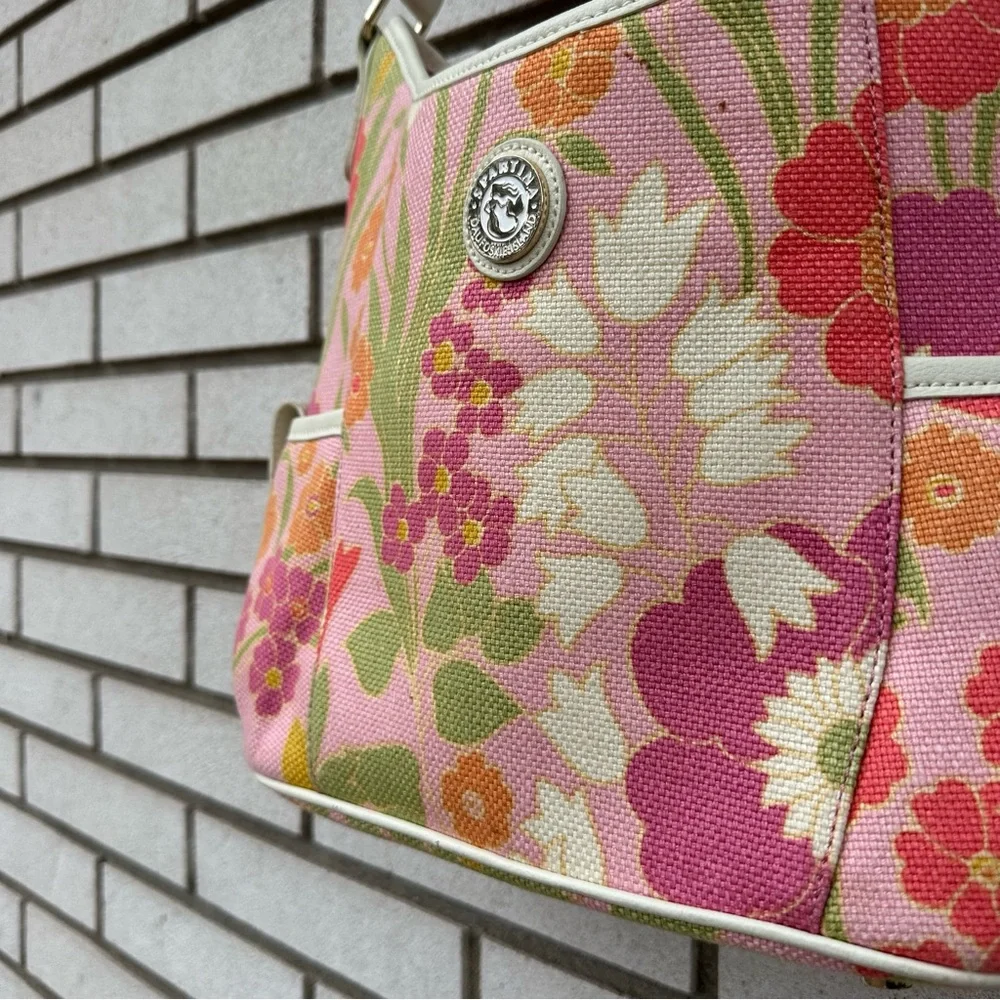 Spartina 449 Daufuskie Island Floral Linen Leather Hobo Bag Pink Coastal Resort